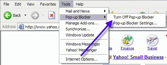 MSN Pop-Up blocker menu